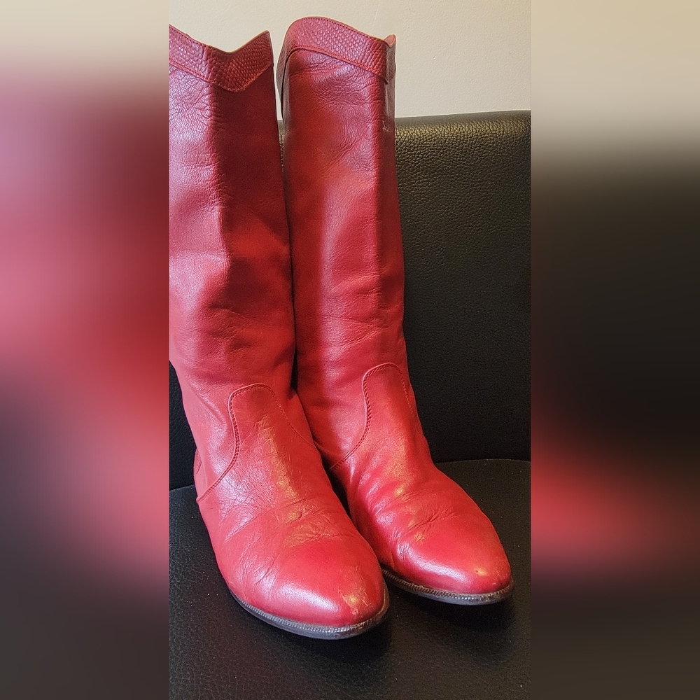 Vintage Red Leather Calf Pull-On Boots 9 - Picture 5 of 14